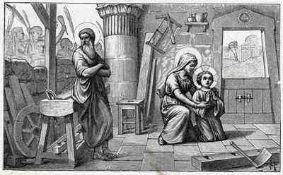 Il soggiorno in Egitto. Alfabeto del bambino Gesù. Edizione del 1932. Incisioni su legno firmate H G. Collezione privata da Unbekannter Künstler