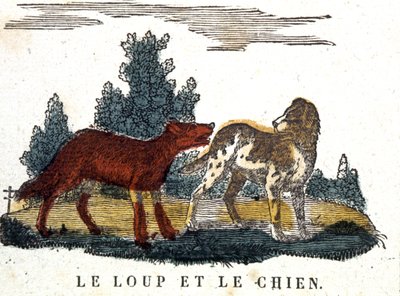 Il lupo e il cane, favola di La Fontaine, inizio XIX secolo da Unbekannter Künstler