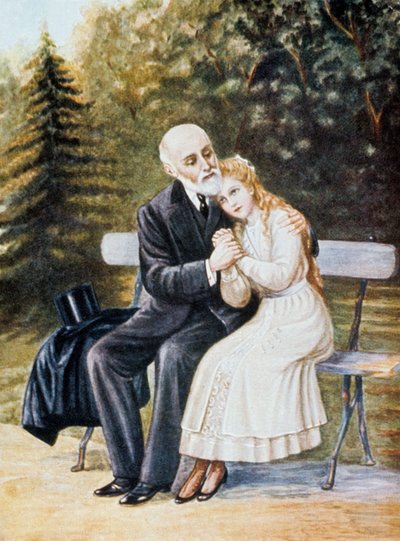 Teresa di Lisieux chiede a suo padre Louis Martin di entrare in convento, illustrazione da Unbekannter Künstler