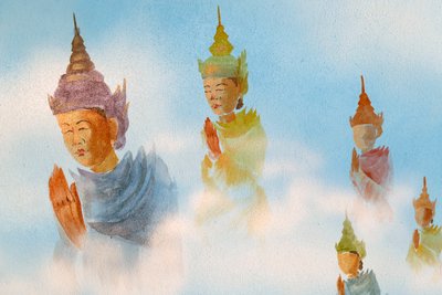Tempio buddista Thien Lam, dipinto murale
 Fedeli.
 Hue, Vietnam, 2019 (foto) da Unbekannt