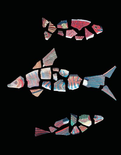 Tre frammenti di mosaico a forma di pesce, periodo tolemaico-romano, c.1° secolo a.C. - 3° secolo d.C. da Unbekannt