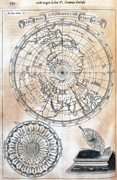 Tempo, mappa dei fusi orari del mondo conosciuto di Kircher da Unbekannter Künstler