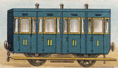 Vagone del treno. Incisione in "Alphabet de ma petite fille". Bernardin-Bechet e Fils, librai-editori, Parigi, circa 1895. Album infrangibile su tela. Bibliothèque des Bebes. da Unbekannt
