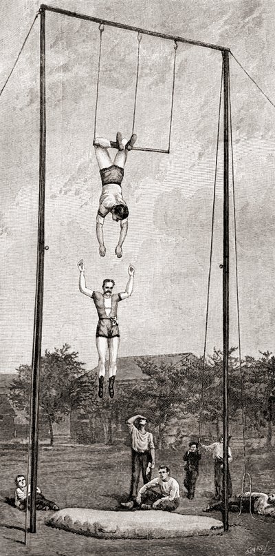 Artisti del trapezio nel XIX secolo, da The Century Magazine, pubblicato nel 1887 (incisione) da Unbekannt