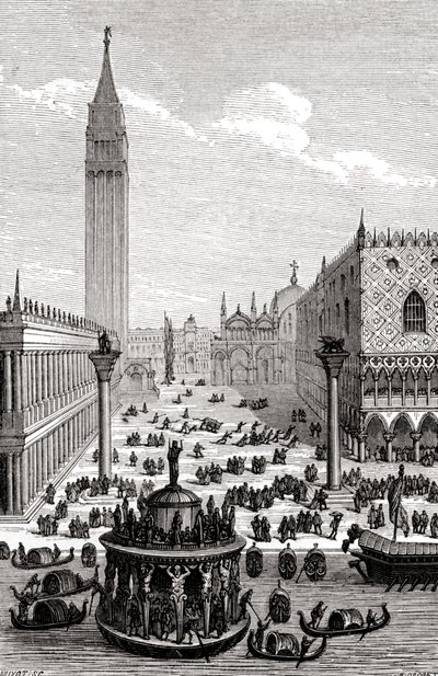 Venezia - Piazza San Marco con cattedrale e gondole da Unbekannter Künstler