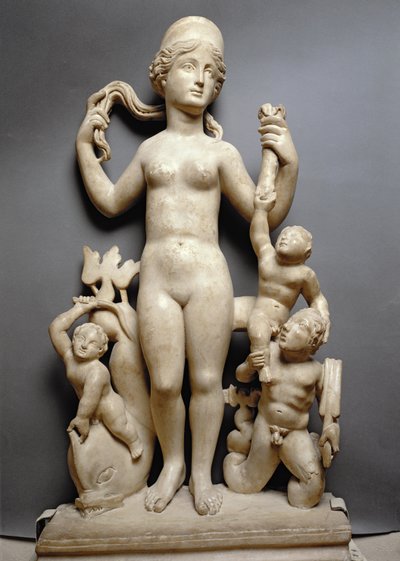 Venere con putti, un tritone e un delfino, romana, IV secolo d.C. (marmo) da Unbekannt