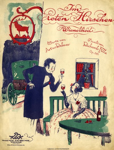 Romanza viennese - coppia dei primi del XIX secolo che beve vino rosso, brindando nel 