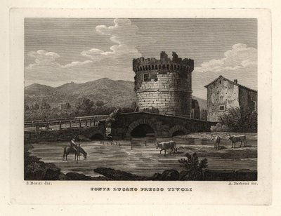 Veduta del ponte Ponte Lucano sul fiume Anio vicino a Tivoli da Unbekannt