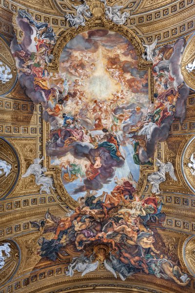 Vista della volta della navata con "Il trionfo nel nome di Gesù", Chiesa del Gesù, Roma, Italia da Unbekannter Künstler