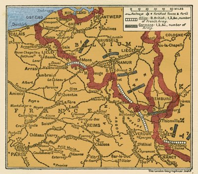 Mappa della posizione degli eserciti 22 agosto 1914 da Unbekannter Künstler