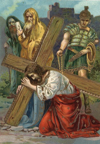 Via Crucis: settima stazione, Gesù cade la seconda volta Cromolitografia Collezione privata da William M. Timlin