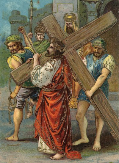 Via Crucis: seconda stazione, Gesù porta la sua croce Cromolitografia Collezione privata da William M. Timlin