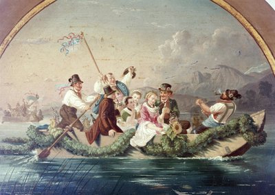 Crociera di nozze sul lago Schliersee, bersaglio dei tiratori scelti di A. Dirnberger, Feuerschuetzengesellschaft Miesbach, Alta Baviera, Germania, Europa da Unbekannt