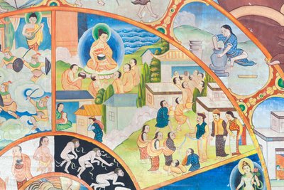 Ruota della vita, dettaglio, pittura murale a Wat Umong, Chiang Mai, Thailandia da Unbekannter Künstler