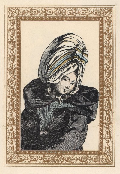 Donna con un mantello da notte e un grande cappello Voluttuoso da Unbekannter Künstler