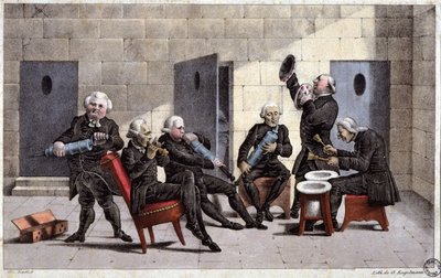 Amatori che suonano una courante, caricatura francese contro i medici (con siringhe e pitali come strumenti musicali) e il purgante nel XVIII secolo da Unbekannter Künstler