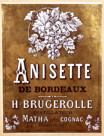 Etichetta di bottiglia di Anisette de Bordeaux, fine XIX secolo da Unbekannter Künstler