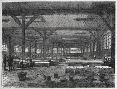 Fabbrica di vetro: produzione di uno specchio, c.1880 da Unbekannter Künstler