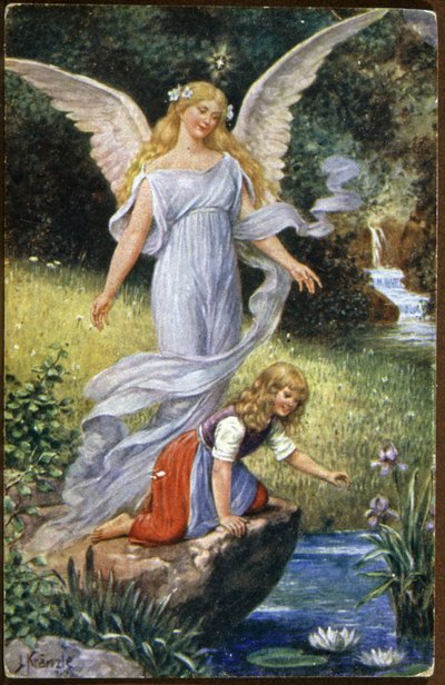 Angelo custode che veglia su un bambino, c. 1910 da Unbekannter Künstler