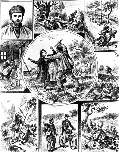 Il caso Vacher, in Francia alla fine del XIX secolo, uno dei primi serial killer, nel 1895-1898, incisione da Unbekannt