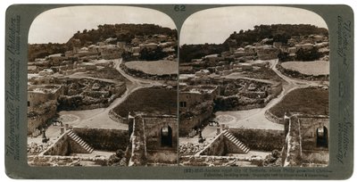 Antica città reale di Samaria, dove Filippo predicò Cristo, vista verso ovest, Palestina, 1900 da Underwood and Underwood