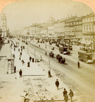 Prospettiva Nevsky, la strada principale di San Pietroburgo, Russia, 1897 da Underwood and Underwood