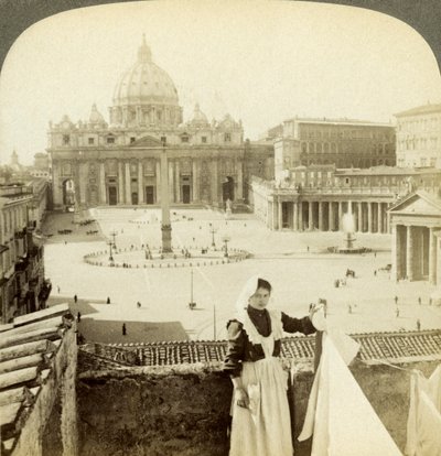 Piazza San Pietro e Basilica e il Vaticano, Roma, Italia da Underwood and Underwood