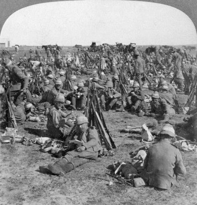 La Compagnia Coldstream nella grande campagna del Transvaal, Sudafrica, Guerra Boera, 1900 da Underwood and Underwood