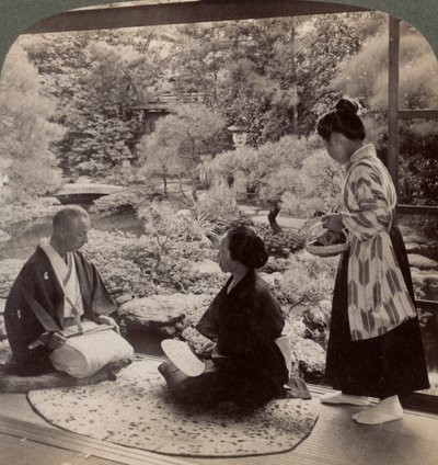 I giardini della casa del Sig. Y Namikawa, leader nelle industrie artistiche, Kyoto, Giappone, 1904 da Underwood and Underwood