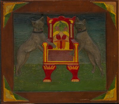 Pannello emblematico con due cani e trono da Unidentified