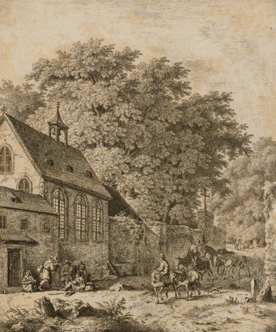 Paesaggio con chiesa e contadini da Unidentified
