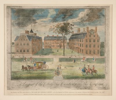 Una prospettiva dei collegi di Cambridge nel New England; riproduzione fatta per il Dr. Samuel Abbott da Unknown