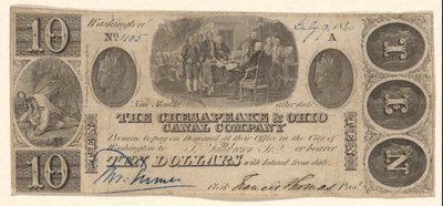 Banconota da $10 emessa dalla Chesapeake and Ohio Company con vignetta di Trumbull da Unknown