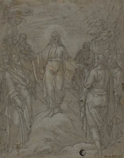 Cristo e gli apostoli (recto); Schizzo di una scena della Natività (verso) da Unknown