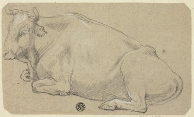 Mucca sdraiata sui fianchi (recto); Testa di donna e schizzo di testa di cavallo (verso) da Unknown