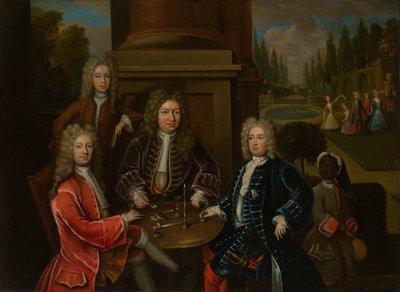 Elihu Yale seduto al tavolo con il secondo duca di Devonshire e Lord James Cavendish da Unknown