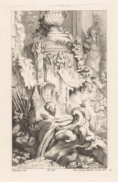 Fontana con tritoni e statua di satiro da Unknown
