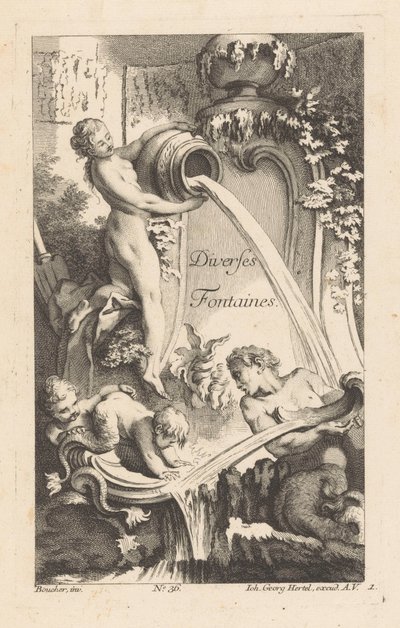 Fontana con donna, tritone e bambini (serie Diverses Fontaines) da Unknown