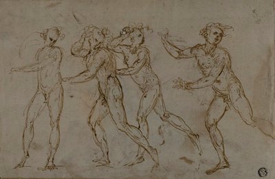 Quattro nudi maschili in corsa (recto); Sacra Famiglia con il giovane Giovanni Battista (verso) da Unknown