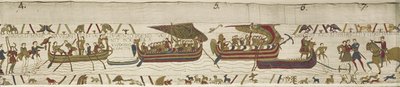 Harold attraversa il Canale nel territorio di Guy, Conte di Ponthieu, dove viene catturato, Arazzo di Bayeux da Unknown