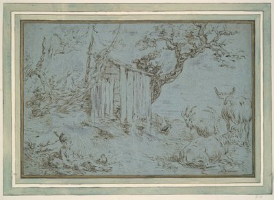 Paesaggio con Mercurio che si Avvicina a un Pastore (recto); Testa di Animale (verso) da Unknown