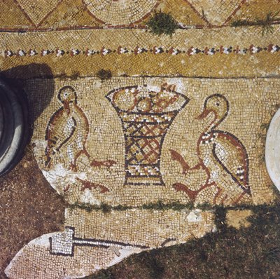 Libano, parte di un mosaico bizantino tra le rovine di Beit Meri da Unknown