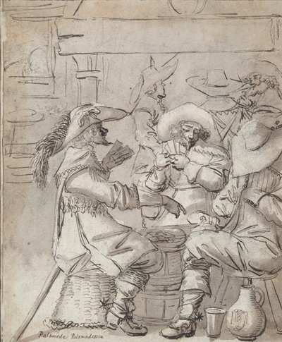 Uomini che giocano a carte (recto); Interno di locanda con uomo in piedi che fuma (verso) da Unknown