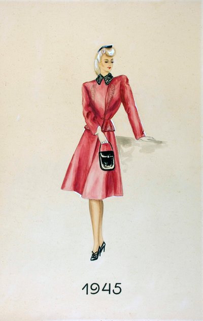 Modello in un abito, con una borsa, 1945 da Unknown