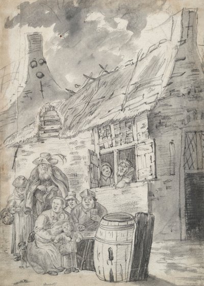 Contadini davanti a un cottage da Unknown