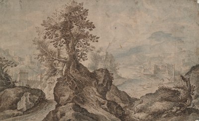 Paesaggio Roccioso con Città in Lontananza da Unknown