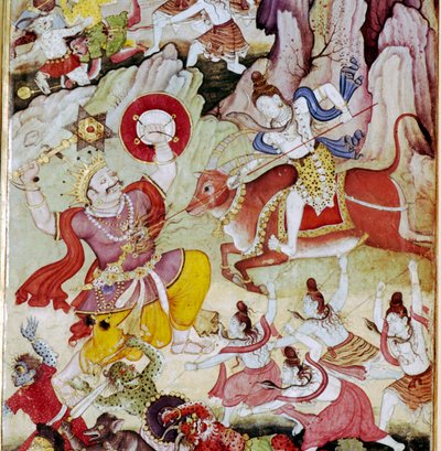 Siva distrugge il demone Andhaka, manoscritto Harivamsa, Mughal, c1590 da Unknown