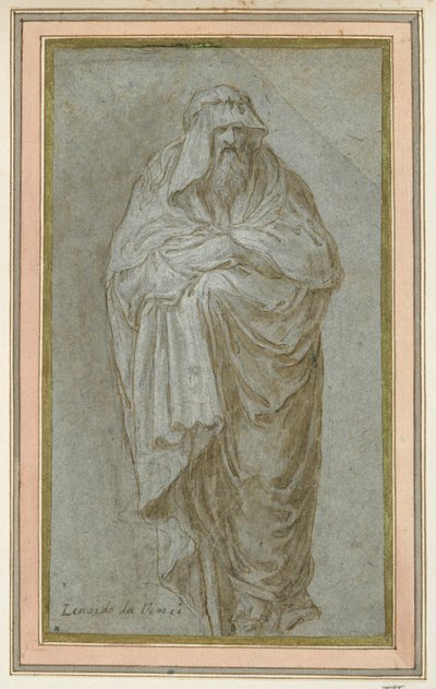 Figura in piedi avvolta in un mantello da Unknown