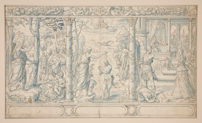 Tre scene della vita di San Giovanni Battista; Giovanni Battista che predica, Battesimo di Cristo, Decapitazione di Giovanni Battista da Unknown