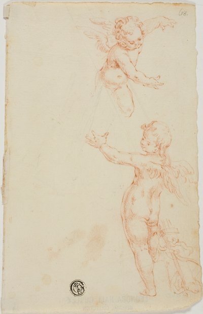 Due putti alati, uno in volo da Unknown